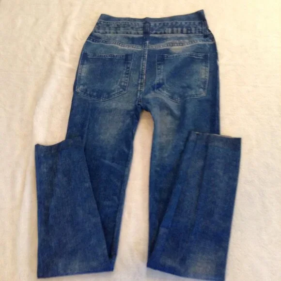 Style Blue leggings w fuax print on legs M NWOT - Picture 4 of 5